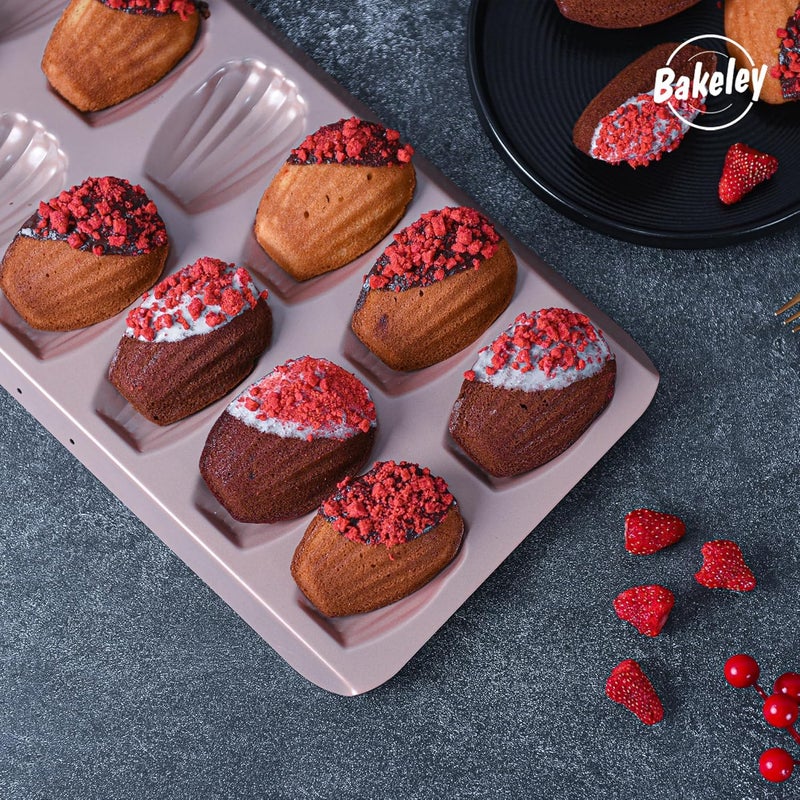 Bakeley Madeleine Pan, 12-Cavity Mold Cake Pan Non-Stick Oval Shell Madeline Bakeware for Oven Baking (Rose Gold) - Image 5